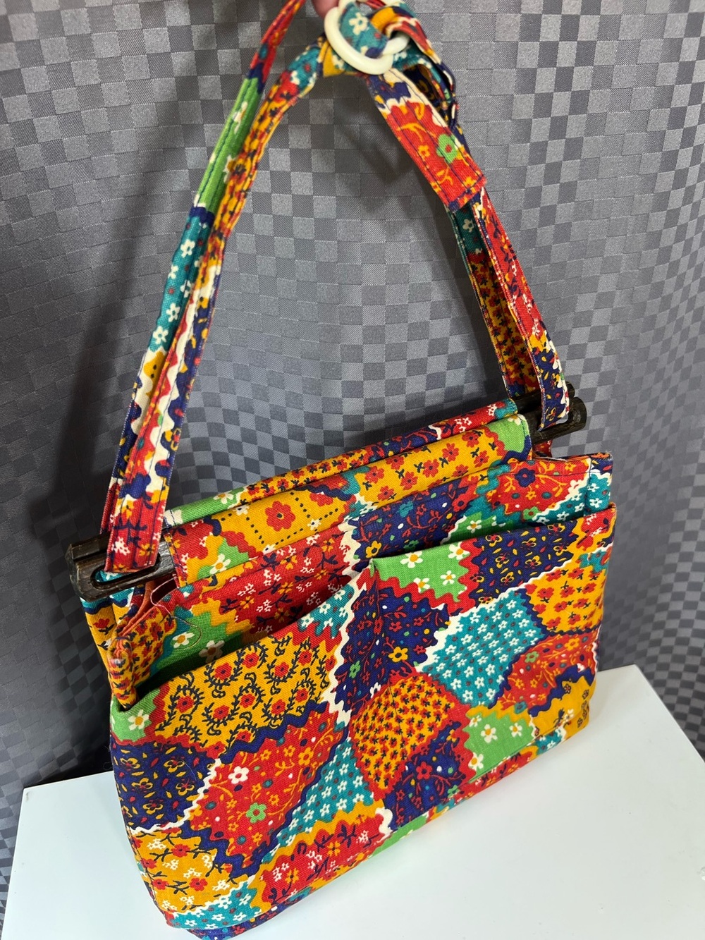 Vtg TOBY WESTON Tapestry Bag Purse Satchel Patchwork USA Cottagecore Hippie Boho